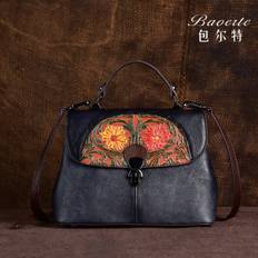 Baoerte Genuine Leather Crossbody Bag For Women Shoulder Bag HighQuality Bag All Seasons Everyday Use Niche Style European And American Style  Vintage - Black