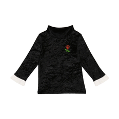 Mini Rodini Embroidered high-neck velour top - black - Y 5-7