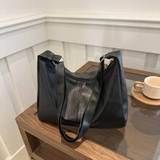Simple Retro Female Solid Color Shoulder Bag Large Capacity Elegant Black Bag PU Ladies Daily Leisure Bag Suitable For Office Workers Teachers Student - Black