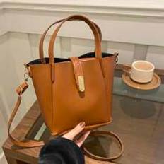 White Small PU Leather Tote Bag For Women Vertical Style DualUse As Handbag And Crossbody Bag For Commuting Dating Going Out - Brown