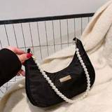 SHEIN Black Friday Fashion Faux Pearl Chain Shoulder Strap Multipurpose Solid Color Crescent Women's Crossbody Bag