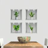 SHEIN 4pcs Simulated Green Planter Planter Stickers Self-Adhesive Wall Decoration Vase Murals Decoration Stickers Waterproof Vinyl Bedroom Living Room 11.8