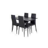SilarBLExt spisebordssæt spisebord udtræksbord længde cm 120 / 160 sort og 4 Slim High Back stole PU kunstlæder sort.