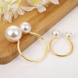 SHEIN 6pcs Pearl & Metallic Napkin Rings, Lightweight & Convenient, Artificial Faux Pearl, Ideal For Family Gathering, Wedding Banquet, Party Table Decorati