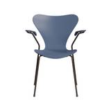 3207 stol m/armlæn, lakeret dusk blue/brown bronze stel af Arne Jacobsen