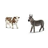 SCHLEICH 13801 Fleckvieh-Kuh, für Kinder ab 3+ Jahren, Farm World - Spielfigur & 13772 Esel, für Kinder ab 3+ Jahren, Farm World - Spielfigur