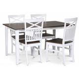 Skagen spisebordssæt; klassisk spisebord 140x90 cm - Hvid/brunolieret eg med 4 Skagen stole (Kryds i ryggen) med brunolieret sæd