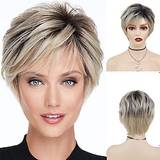 syntetiske blonde parykker med pandehår til kvinder kort paryk naturlig frisure mørke rødder ombre hår højkvalitets parykker lige Lightinthebox