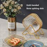SHEIN Nordic Light Luxury Bone Dish Household Snack Dish Creative Snack Plate Gold Edge Diamond Pattern Snack Plate
