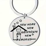 SHEIN 1pc NEW HOME NEW ADVENTURE Housewarming Gift Keychain Stainless Steel Keychain Ring Bag Backpack Charm Friends Gift Street
