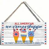 SHEIN America Sign Decor, Ice-Cream Shoppe, July 4th Home Front Door USA Decor Independence Day Memorial Day Plaque Decoration For Home Porch Office Party