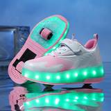 SHEIN Children LED Light Up Sneakers With Wheel, Casual Walking/Running Shoes With Double Roller Skateboard Flywheel, For Boys And Girls