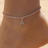 SHEIN 1pc Fashionable Creative Rhinestone Decor Anklet With Tennis Charm & Letter A Pendant For Women, & Beach Style