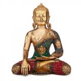 Buddha-statue med Bhumisparsha Mudra, Flerfarvet - 30 cm. 