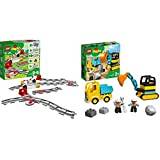 LEGO 10882 DUPLO Eisenbahn Schienen, Zugschienen-Bauset ab 2 Jahren & 10931 DUPLO Bagger und Laster Spielzeug mit Baufahrzeug für Kleinkinder ab 2 Jahren zur Förderung der Feinmotorik, Kinderspielzeug
