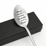 Piece Always Believe That Beautiful Things Are About To Happen  Inspiration For Men And Women  Stainless Steel Spoon  Perfect Birthday Gift - Silver - 1pcs/1.8cmX19cn,1pcs Spoon+Gift Box,1pcs/spoon