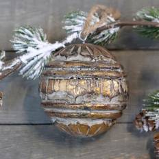 Rustik Julekugle træ med guld 8 cm