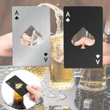 SHEIN 1pc/2pcs Black Stainless Steel Ace Of Spades Poker Card Beer Bottle Opener, Creative Gift For Father's Day, Portable For Home Gathering And Outdoor Di