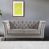 Henry 2-personers sofa Chesterfield i gråt fløjl + Møbelplejesæt til tekstiler