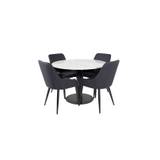 EstelleØ106WHBL spisebordssæt spisebord hvid, marmor og 4 Plaza stole sort, sort.