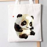 Cute And Fun Animal Art Print Canvas Tote Bag With Husky Golden Retriever Panda Portable Cartoon Shoulder Bag Reusable Shopping Handbag Large HandShou - White