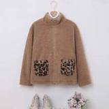 SHEIN Tween Girl Leopard Pattern Dual Pocket Zipper Teddy Coat Without Sweater