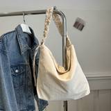 SHEIN 1pc White Nylon Zipper Fashionable Versatile Solid Color Single Shoulder Bag Suitable For Women Daily Use
