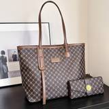 Classic Vintage Style Designer-inspired Tote Bag Set For Women, Fashion Elegant Large Capacity Pu Handbag With Matching Wallet