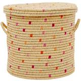 Rice Raffia Storage Basket with Lid - Red - Small