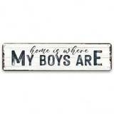 SHEIN 1pc Home Is Where My Boys Are Sign Vintage Sign Retro Metal Plaque Bar Pub Poster Wall Art Decor Tin Sign 4x16 In / 10x40 Cm
