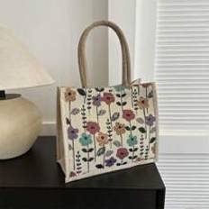 Canvas Tote Bag For Women Large Capacity Linen Handbag Korean Style Commuter Totepack Floral Canvas Bag - Multicolor - one-size