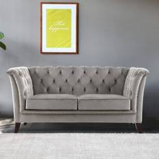 Henry 2-personers sofa Chesterfield i gråt fløjl + Pletfjerner til møbler