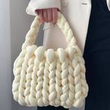 Ultra rough Iceland wool DIY handmade woven bag itself hand handed hand to hand messenger giving girlfriend Puffy Down Knitting Handbag - White - one-size