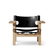 Fredericia Furniture 2226 Den Spanske Stol af Børge Mogensen SH: 33 cm - Sort Læder/sæbebehandlet eg