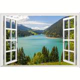 1pc 3d Lake View Fake Window Wall Stickers, Nature Mountain Forest Lake Mural, Wall Decals For Living Room, Bedroom, Dining Room Home Window Landscape Peel And Stick Removable Wall Decor