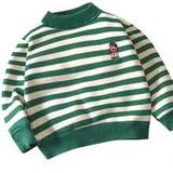 Young Boy  New Autumn And Winter Colorful Striped Cartoon Embroidered Crewneck Sweater - Green - 6Y,7Y,2Y,3Y,4Y,5Y