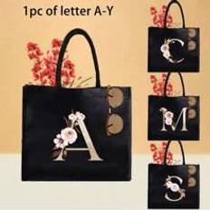 pc Golden Letter Printed Black Handbag Simple And Generous Valentines Day Gift Personalized Wedding Gift Bag For Female Bridesmaids Makeup Bag Travel  - Black - Letter-a(1 Piece),Letter-b(1 Piece),Letter-c(1 Piece),Letter-d(1 Piece),Letter-e(1 Piece),Letter-f(1