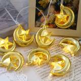 SHEIN 1pc Gold Plated Star & Moon Led String Lights (Blue), 4.9ft. 10 Led (Battery Not Included), Festival Atmosphere Decoration