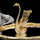 SHEIN 1set (7pcs) European Style Luxurious Swan-Shaped Spoon Holder, Western Restaurant Cutlery Storage, Home Kitchen Tableware Organizer, Can Hold Spoon, F