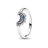 Pandora - Celestial Moon ring, blå krystal og zirkonia Sølv sterlingsølv