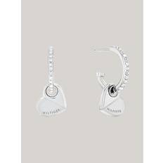 Crystal-Embellished Heart Charm Earrings - SILVER - One Size