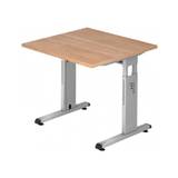 Hammer højdejusterbart skrivebord i stål og melamin H65 - 80 x 80 x 80 cm - Sølvgrå/Nød