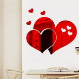 SHEIN 1 Set Of Red Heart Shaped Mirror Wall Stickers, 3D Creative Home Mirrors To Light Up Your Beauty, Perfect Gift For Mother's Day, Living Room Backgroun