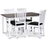 Skagen spisebordssæt; klassisk spisebord 140x90 cm - Hvid/brunolieret eg med 4 Fårö stole (Ribber i ryggen) med sort PU-sæde