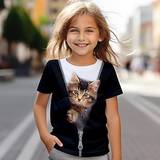 Pige 3D Kat T-shirt Skjorte Kortærmet 3D-udskrivning Sommer Aktiv Mode Sød Stil Polyester Børn 3-12 år Rund hals udendørs Afslappet Daglig Regulær Lightinthebox