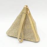 SHEIN 1 Gold-Plated Claws Silver Rhinestone Embellished Gold PU Triangle Zipper Top Clutch Bag For Elegant, Fashionable And Simple Hand-Carrying At Shiny Ev