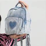 SHEIN Bag Handbag 2024 New Fashion Korean Version Of Light Blue Denim Backpack Small Backpack Diamond-Encrusted Love Retro College Wind Small Fragrance Back