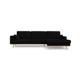 Tugela højrevendt chaiselong sofa i bøgetræ og velour B281 x D154 cm - Bøg/Sort