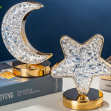SHEIN 1pc Moon & Star Shaped Table Lamp With Crystal Decoration, 3-Level Dimmable, Usb Rechargeable And Touch Control, Ideal For Bedroom And Festival Gift,