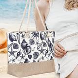 pc Large Capacity Printed Canvas Tote Bag With Thick Rope Handle For Women Vacation Beach Camping Travel Clothing Storage Foldable And Easy To Carry - White